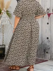 Leopard Print Dress Plus Size Casual V Neck Short Sleeve - Temu Philippines