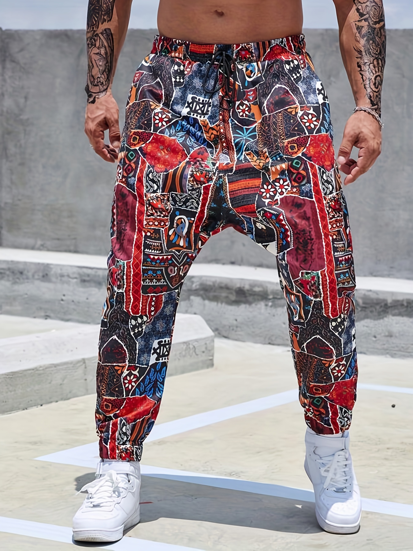 Plus Size Men's Ethnic Pattern Print Joggers Oversized Pants