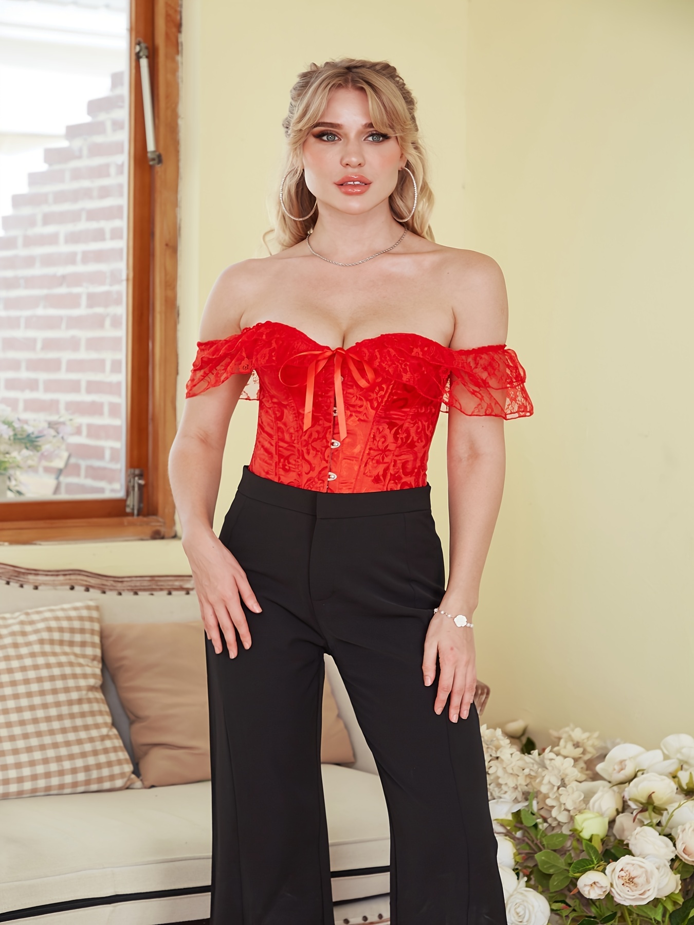 Floral Lace Cami Corset Bustier Sexy Ruffle Embroidery - Temu