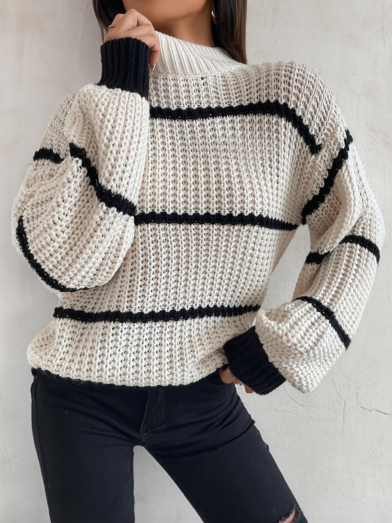 Heart Pattern Turtle Neck Pullover Sweater, Casual Long Sleeve Fall Winter  Sweater, Women's Clothing - Temu