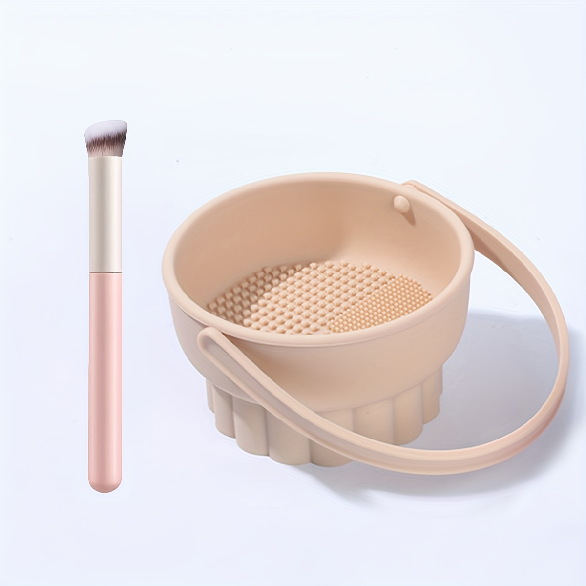 1pc Silicone Cosmetic Brush Cleaning Bowl & Portable Storage