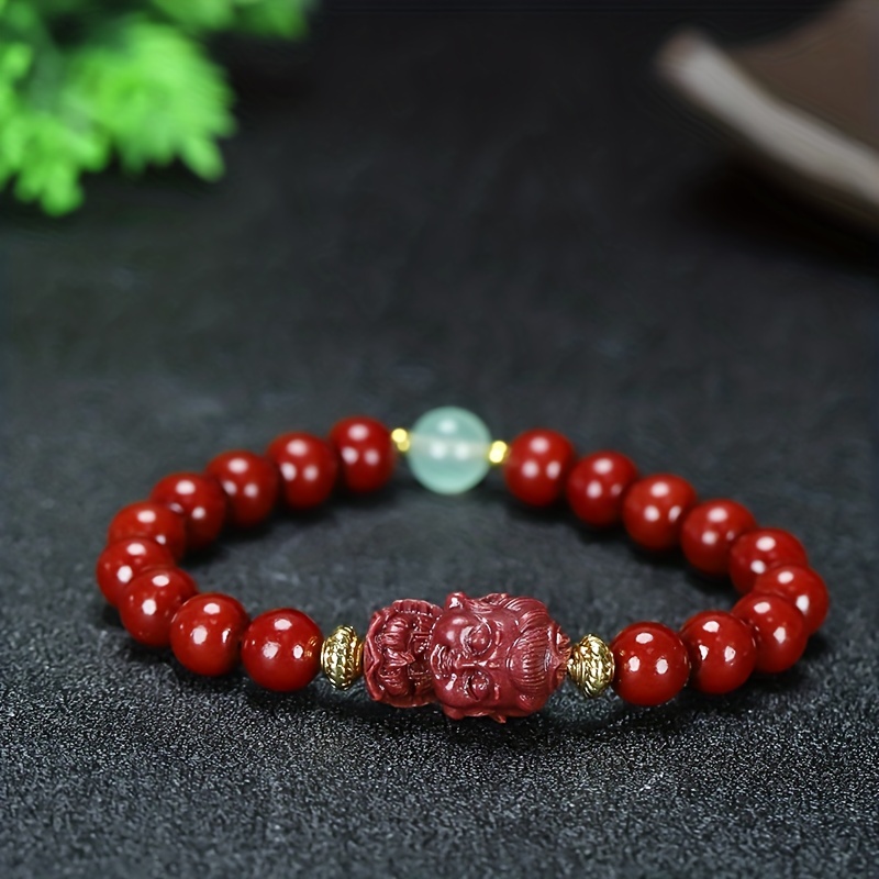 Buddha Red Cinnabar 108 Bead Mala Necklace, Red Stone Wrap Bracelet Wr