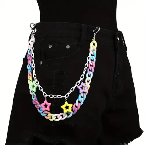 Hip-Hop Rainbow Resin Chain Cute Retro Pants Chain For Women Men Acrylic  Heart Multilayer Punk Girls Party Jewellery