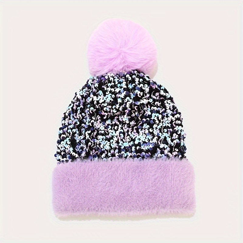 Light Purple Beanie, Purple Pom Beanie