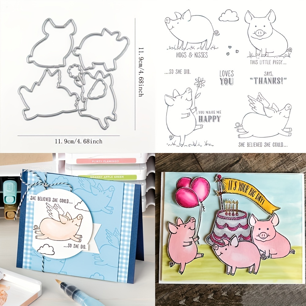 

Little Piggy Stamp Set And Coordinating Dies Hugs Kisses Sentiments Stamps For Diy Scrapbook Paper Card