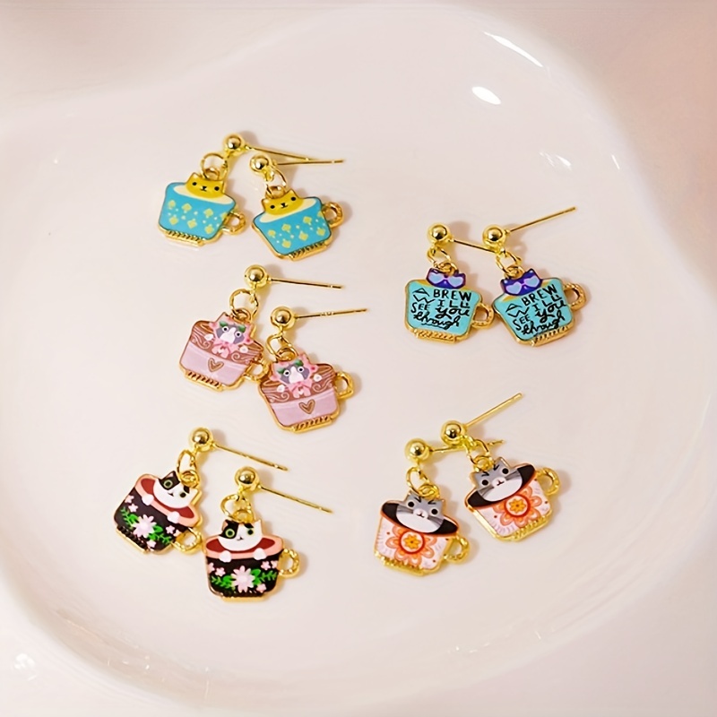 Teacup Cat Earrings Gift for Women