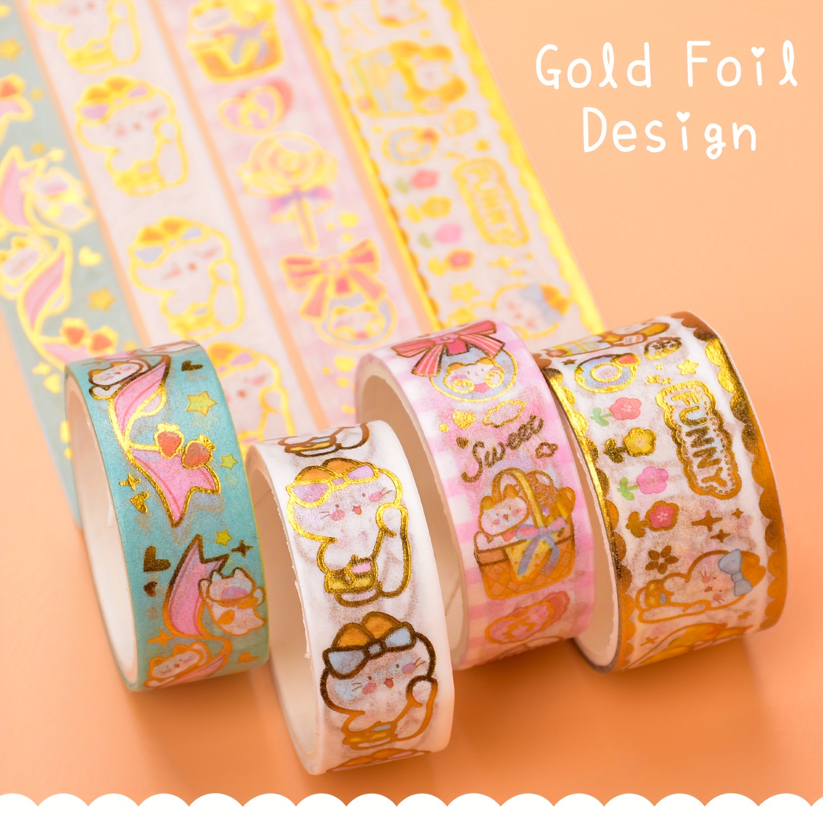 Washi Paper Tape, 18 Rolls Washi Tape Set, Decorative Adhesive Tape, Gold  Foil Flower Tape for Scrapbook,Washi Tape for Journaling,Scrapbooking