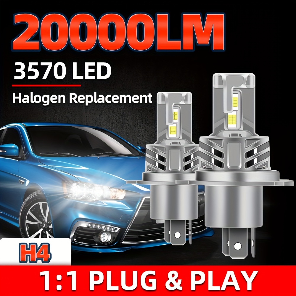 Bombillas LED H4 9003 para faros delanteros, 400% más brillantes, 6500 K,  blanco frío, todo en uno, IP68 impermeable, paquete de 2