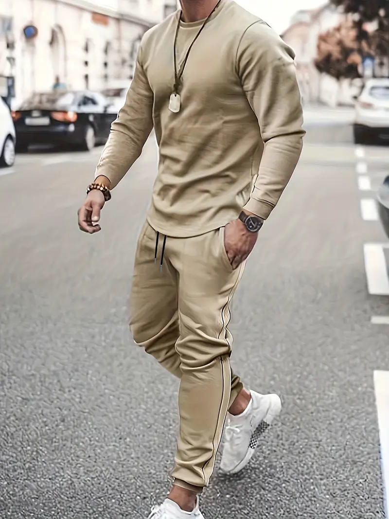 Men's Solid Color Outfits Comfy Long Sleeve T shirt Casual - Temu