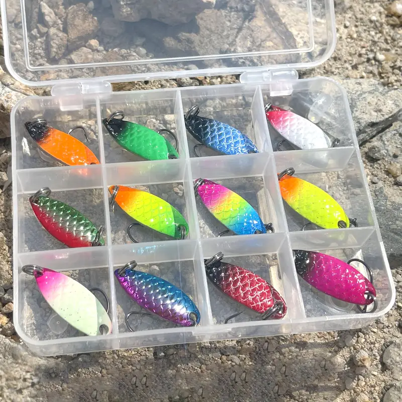 12pcs Fishing Bait with Small Sequin, Spoon Shaped Lure, Colorful Fishing  Tackles, 1.1inch/0.1oz
