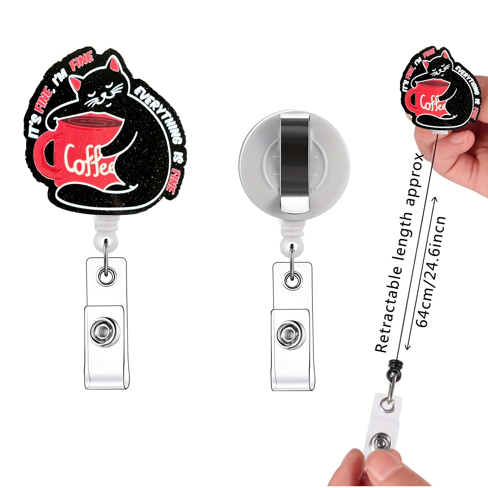 1pc Cat Coffee Retractable Badge Reel,Name Badge Holder with ID Clip for Nurse Doctor Volunteer Employee,Home,Valentine's Day,Cartoon,Heart,Diy
