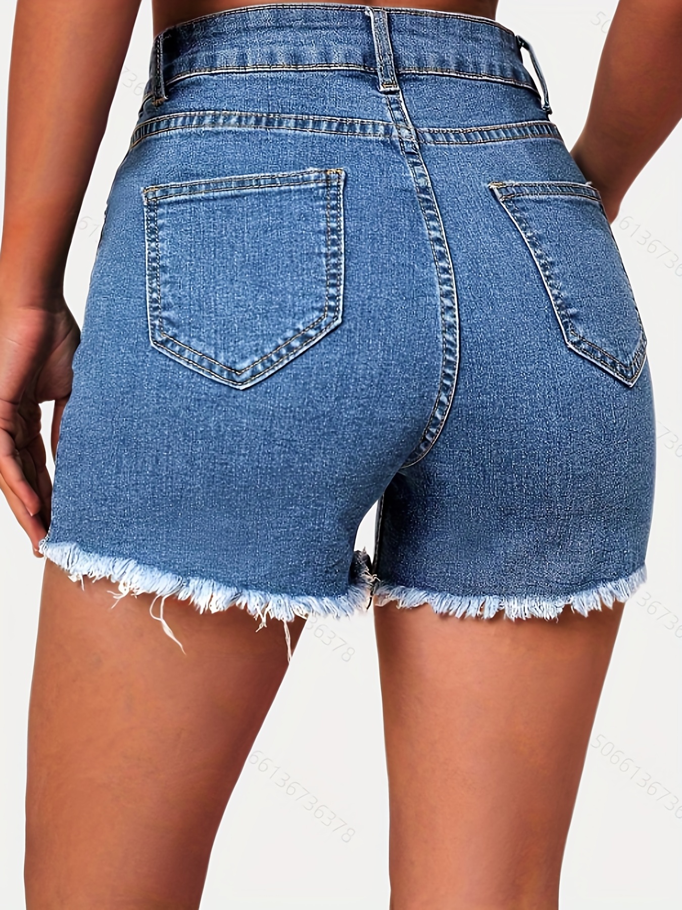 Calça jeans jeans feminina de cintura alta rasgada com furos rasgados,  short jeans Cortos de Mujer, Azul, Small Short