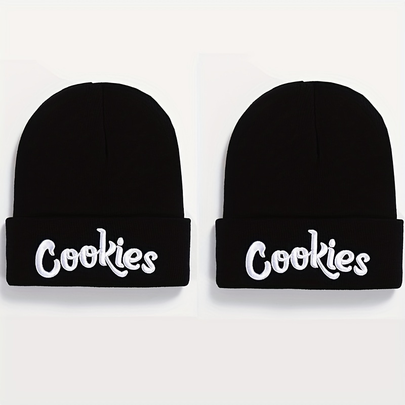 2pcs Letter Embroidery Beanie Cap Hip Hop Knit Hat Warm Skull Cap