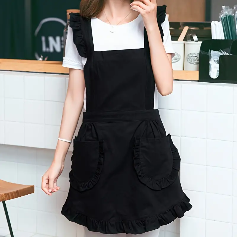 Cotton Apron Cute Japanese Style Solid Color Apron For - Temu