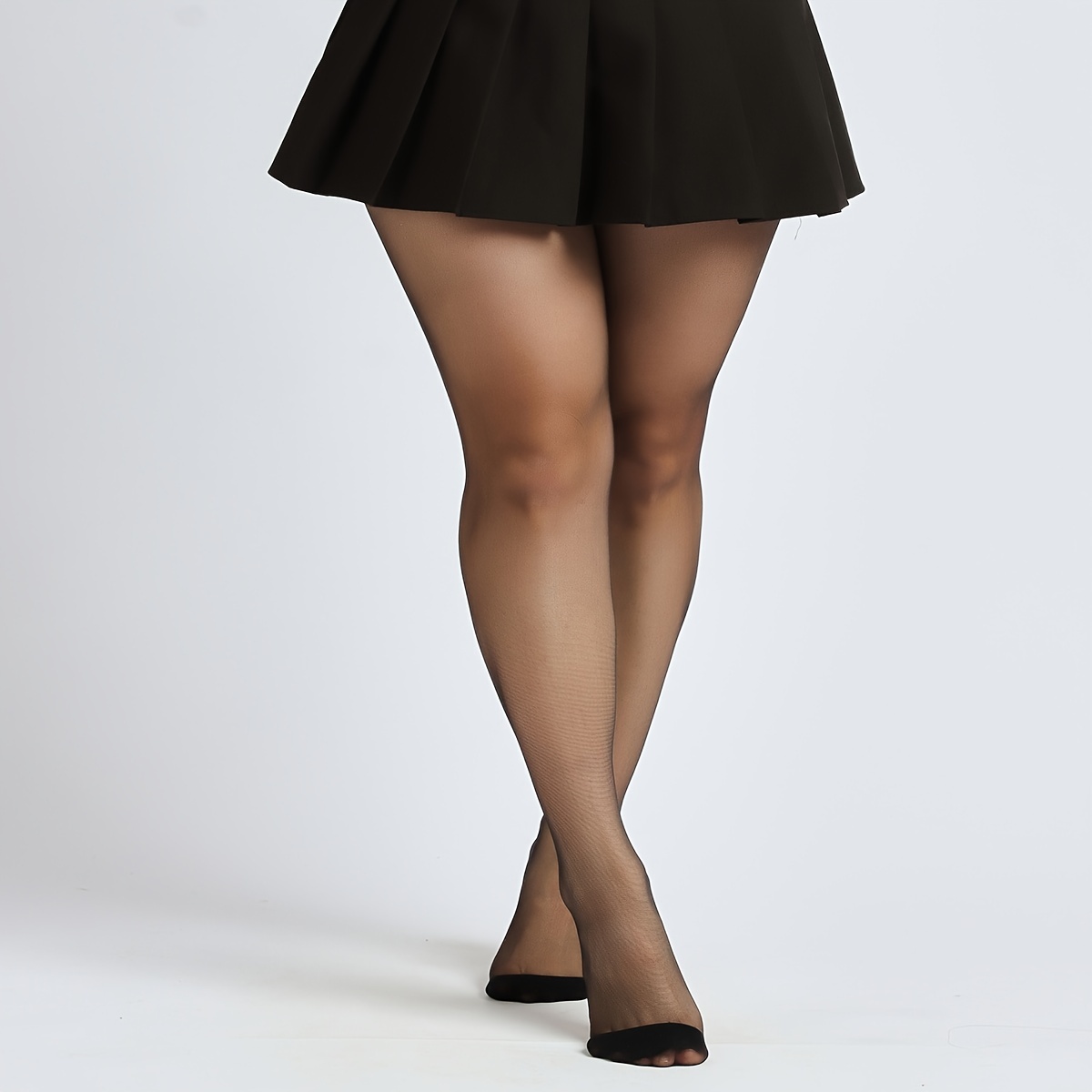 Plus Size Casual Stockings For 0XL-2XL, Women's Plus Solid Semi Sheer  Footed Stretchy High * Tights