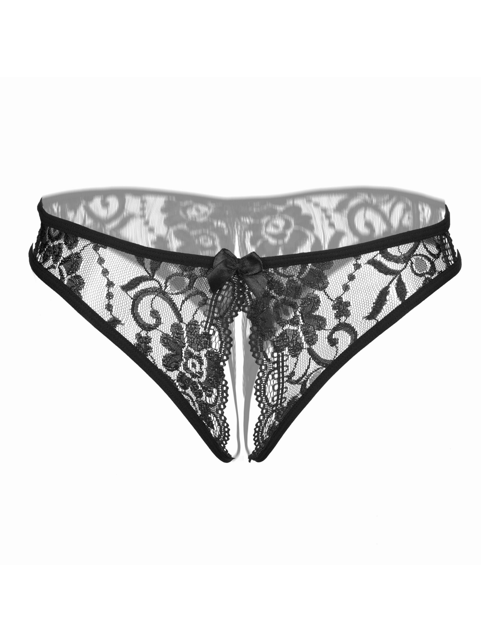Fashion Women Sexy Lingerie Floral Hollow Lace G-string Open Crotch Briefs  Panties Thongs Underwear Knickers