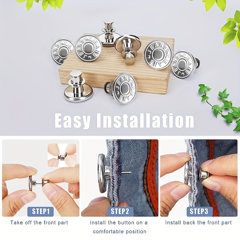 8 Sets Button Pins for Jeans, Jean Button Pins for Loose Jeans, No Sew and No Tools Instant Replacement Snap Tack Pant Button, Ceryvop Reusable and Ad