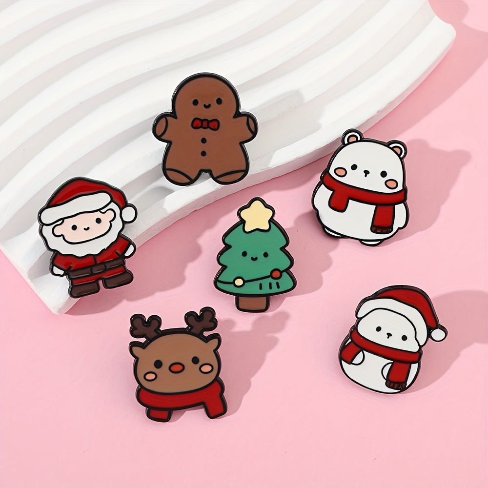 1pc/6Pcs Christmas Cartoon Snowman Brooch For Girls, Cute Little Bear Santa  Claus Enamel Pin, Metal Badge Backpack Clothing Accessories, Christmas Gifts