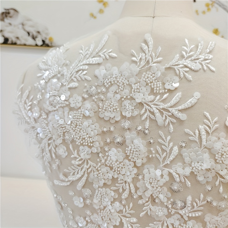 1pc Beaded Sequins Flower Lace Fabric Evening Dress Front Chest Back  Applique Patch Decoration