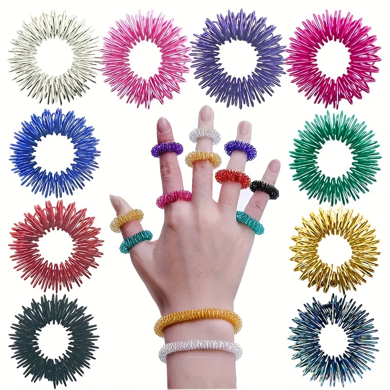

10pcs Finger Massage Ring, Spring Design Finger Massage Acupressure Ring For Women Men, Creative Solid Color Hand Massage Tool - Mother's Day Gift