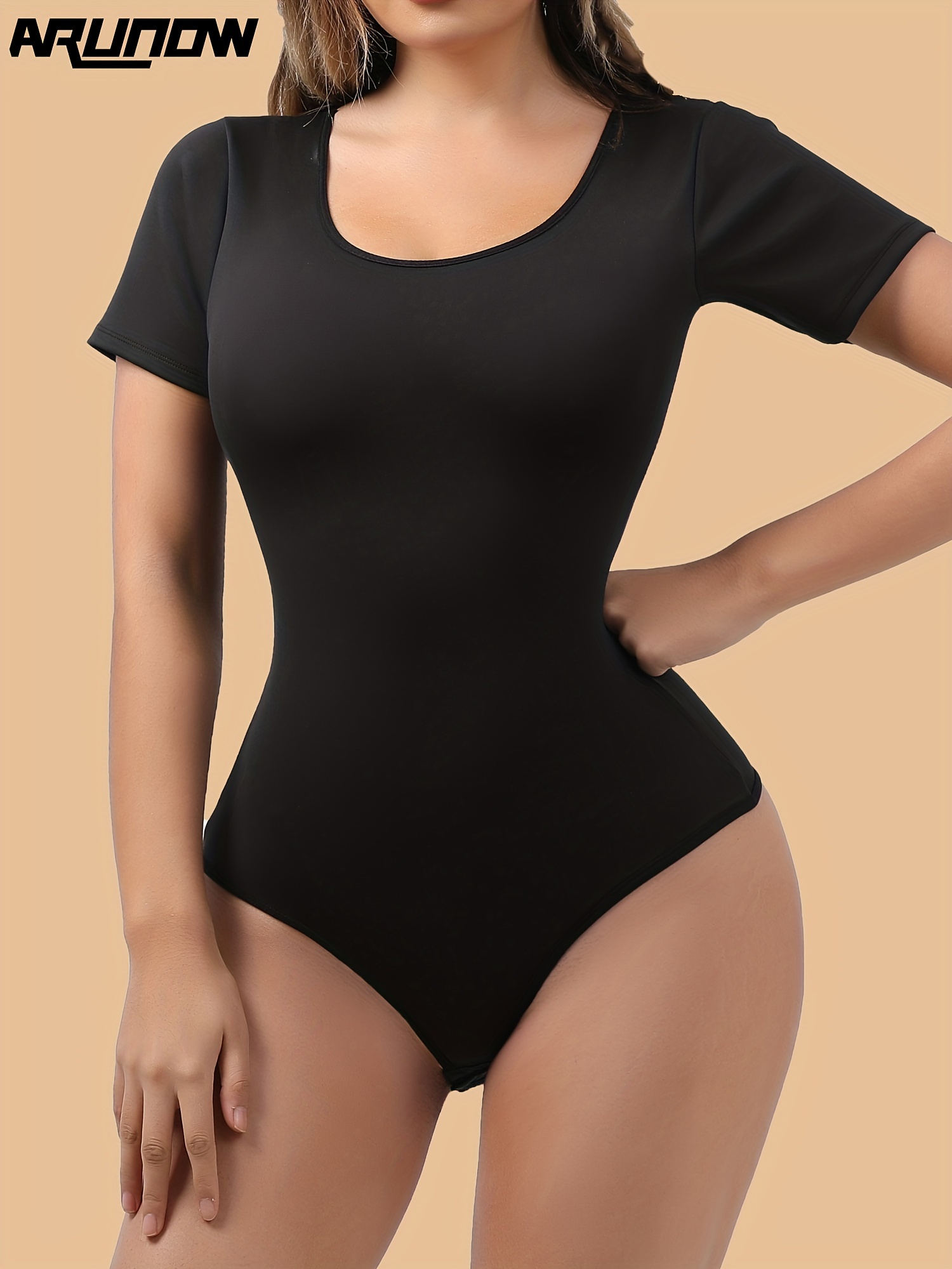 Solid Crew Neck Short Sleeve Bodysuit