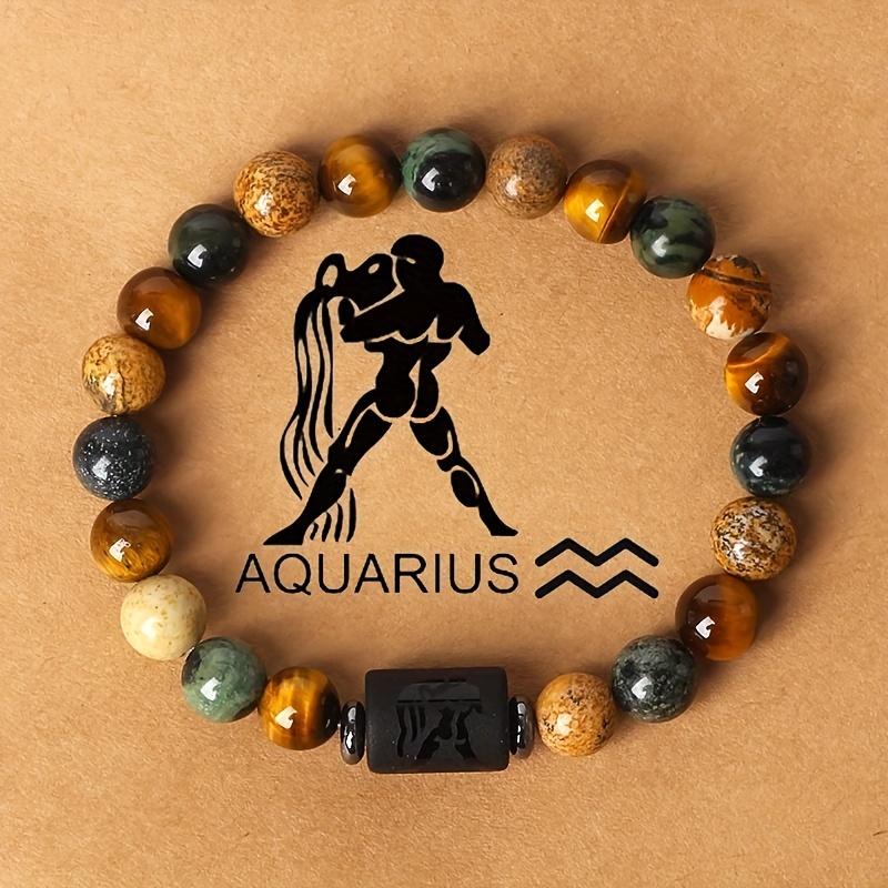 1pc zodiac astrology natural stone beaded bracelet fashionable 12 constellation designs personalized zodiac sign jewelry ideal birthday or valentines day gift 7 48inch details 13