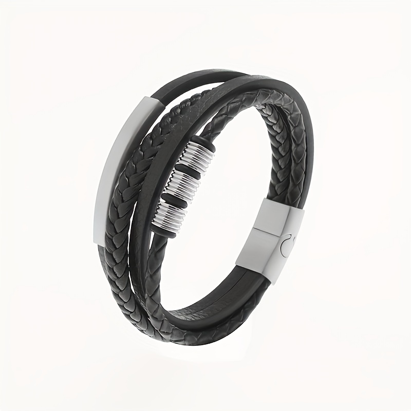 Classic Layer PU Leather Braided Bracelet with Magnetic Buckle