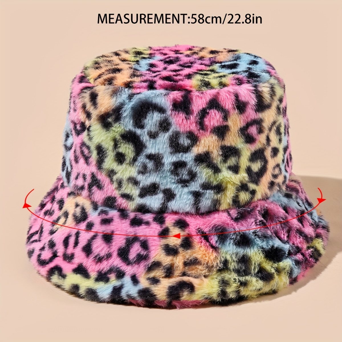 1pc of Women's hat rabbit fur tie-dye leopard print plush fisherman's  hat, new autumn and winter style, warm and breathable bucket hat,  fashionable - Main Image