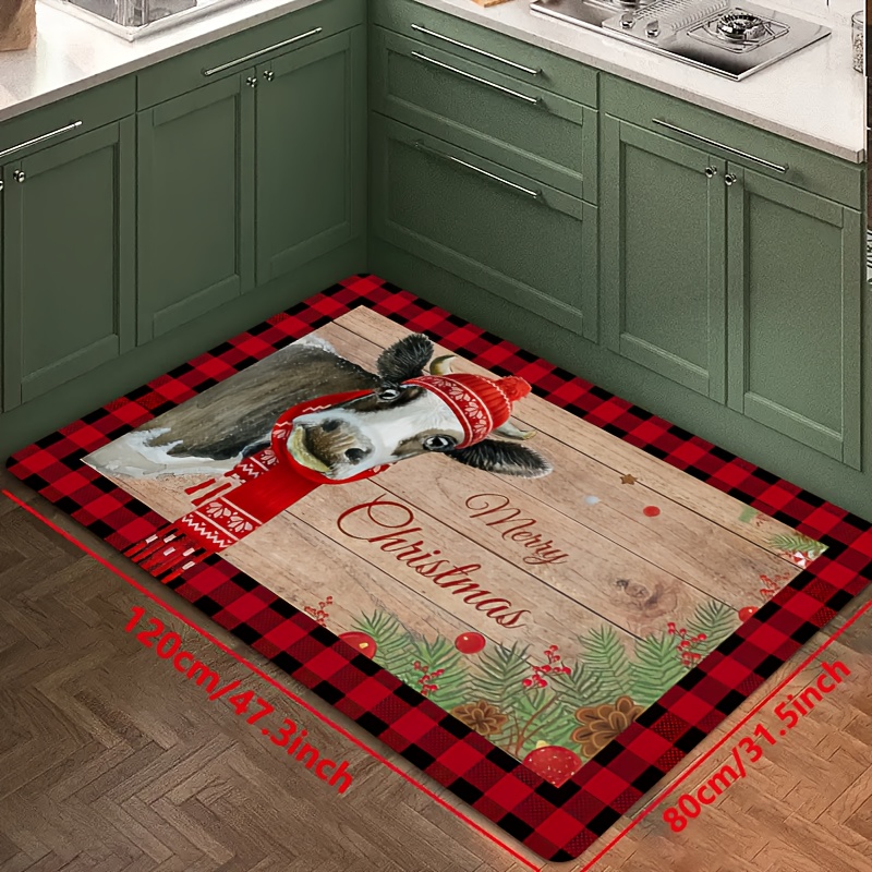 christmas Wooden Cow' Kitchen Floor Mat, Non-slip Oil-proof Floor  Waterproof Kitchen Mat, Dirt-resistant Floor Mat, For Entrance Kitchen  Living Room Laundry Bathroom Home Decor, Room Decor - Temu