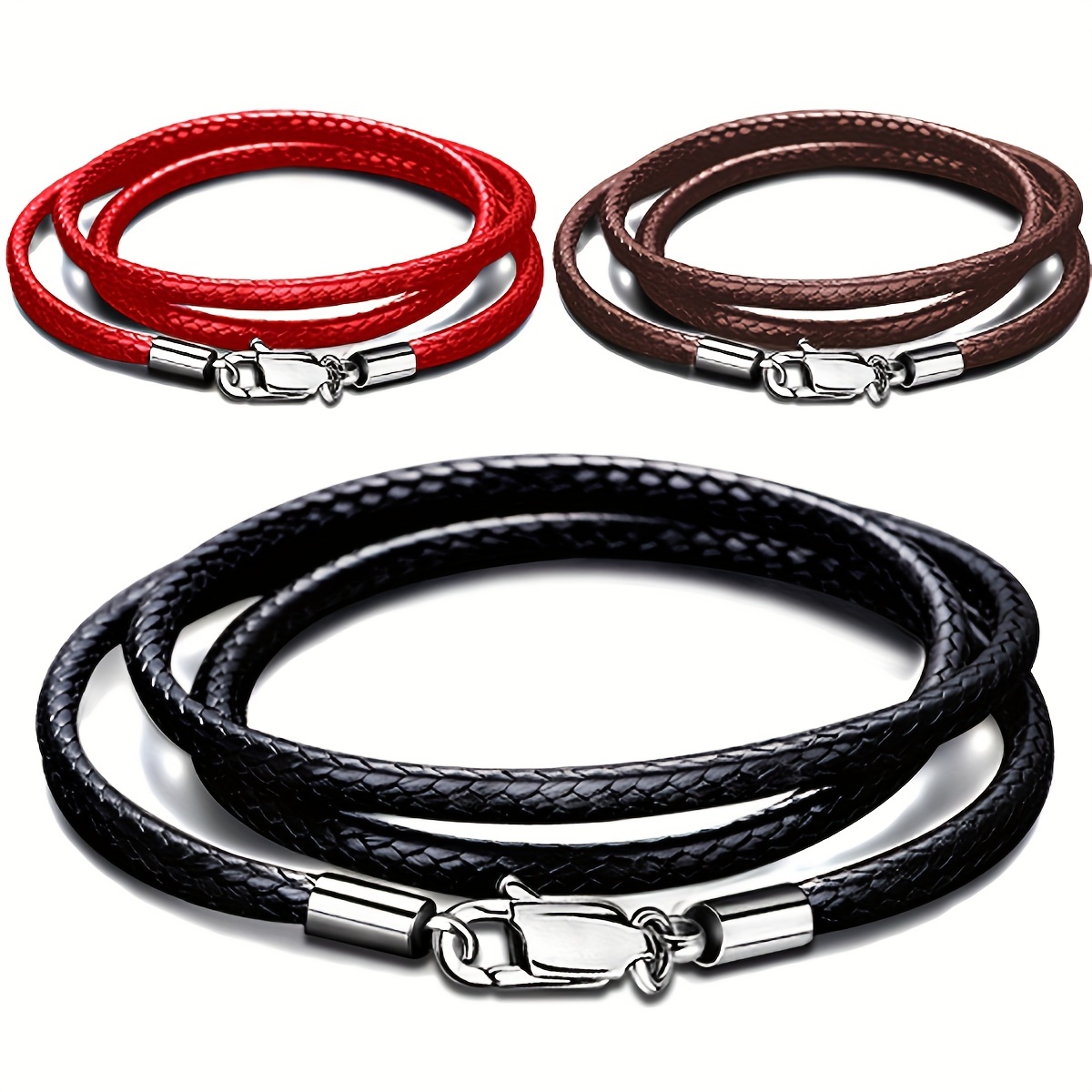 1pc 2mm Leather Necklace Cord With Clasp (No Pendants) 16inch-24inch  Braided Rope Necklace For Men Women Stainless Steel Clasp