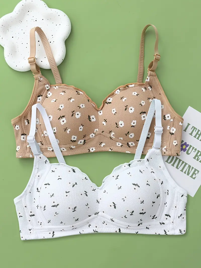  Girls Bra,Young Girls' Soft Breathable Cute Print