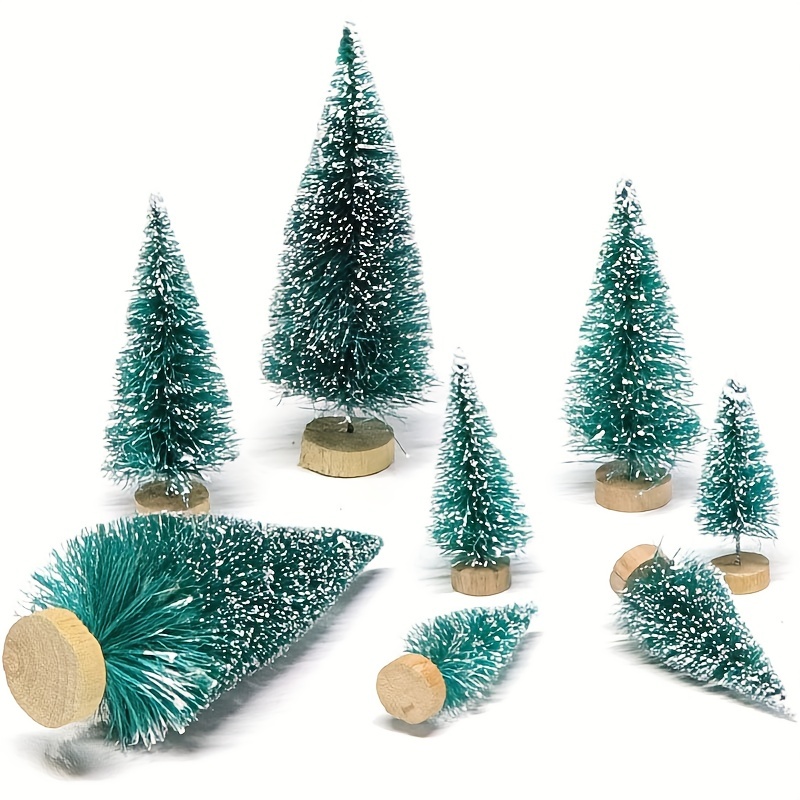 12PCS Artificial Mini Christmas Trees, Desktop Miniature Pine Tree Snow  Frosted Sisal Trees with Wood Base, Bottle Brush Trees for Xmas Tabletop  Decor