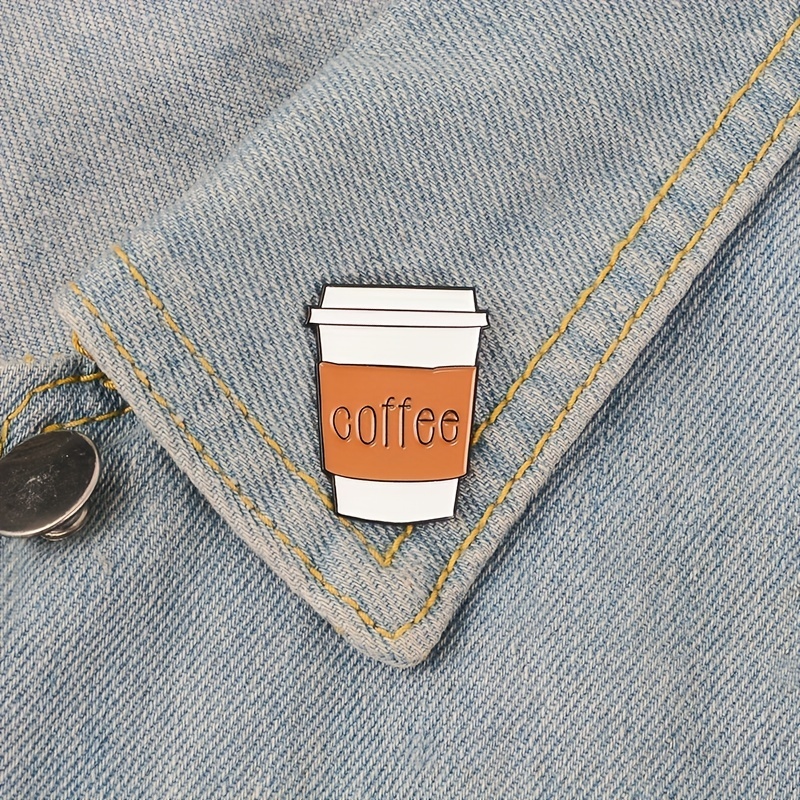 Cute Coffee Cup Brooch - Creative Cartoon English Letter Pin For