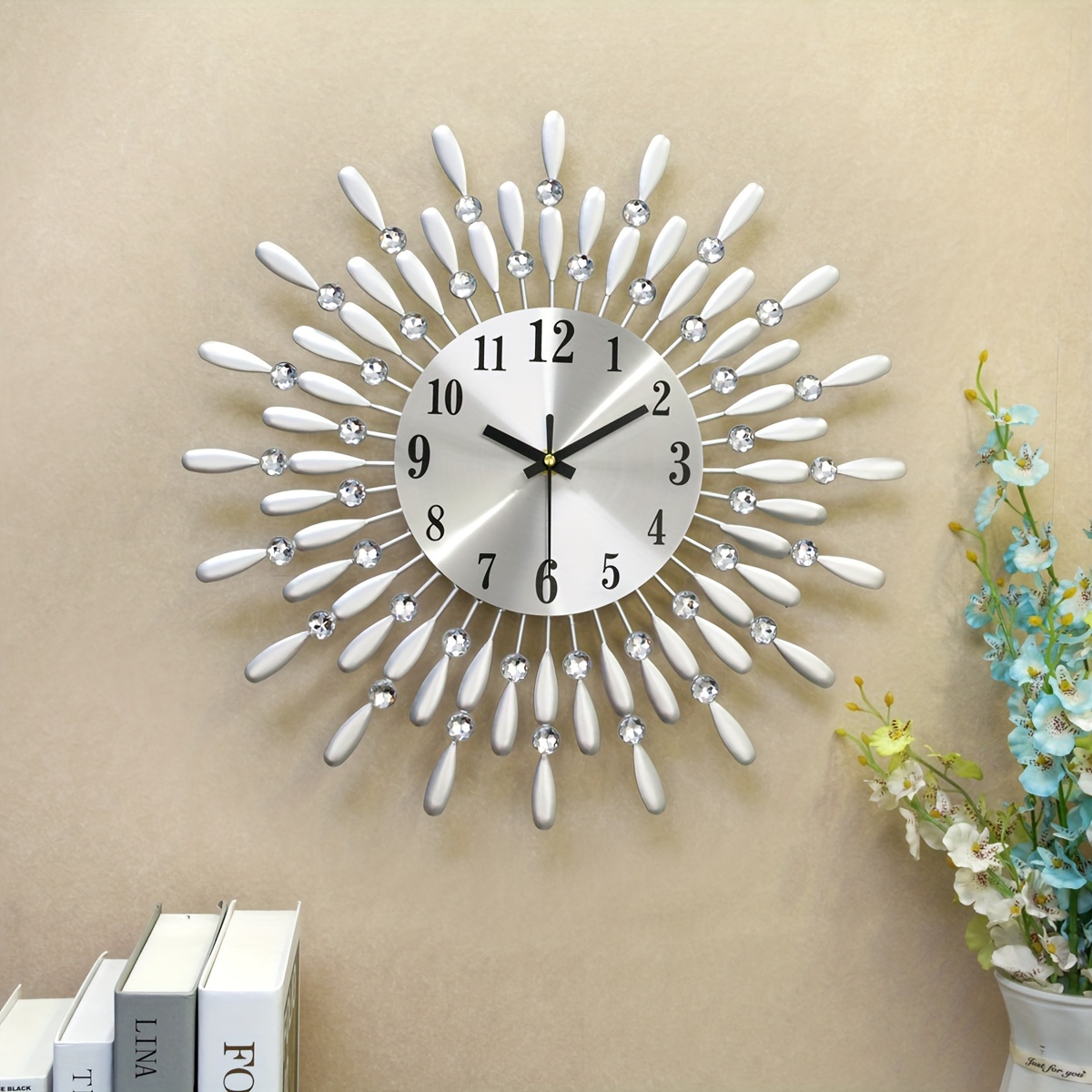 1pc Silvery Modern Simple Metal Wall Clock Decoration Living Room