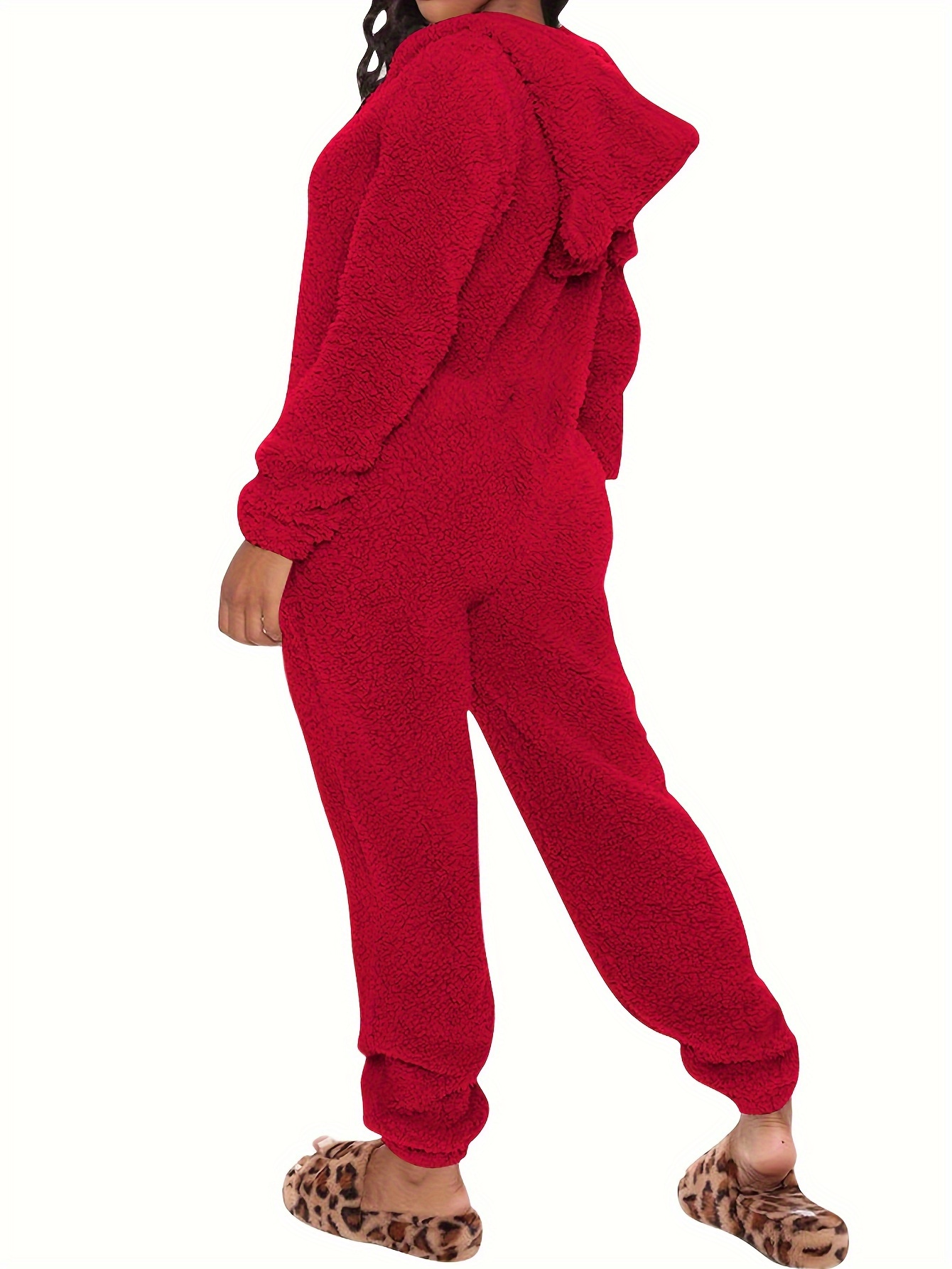 Solid Fuzzy Hooded Pajama Jumpsuit Music Festival Long - Temu