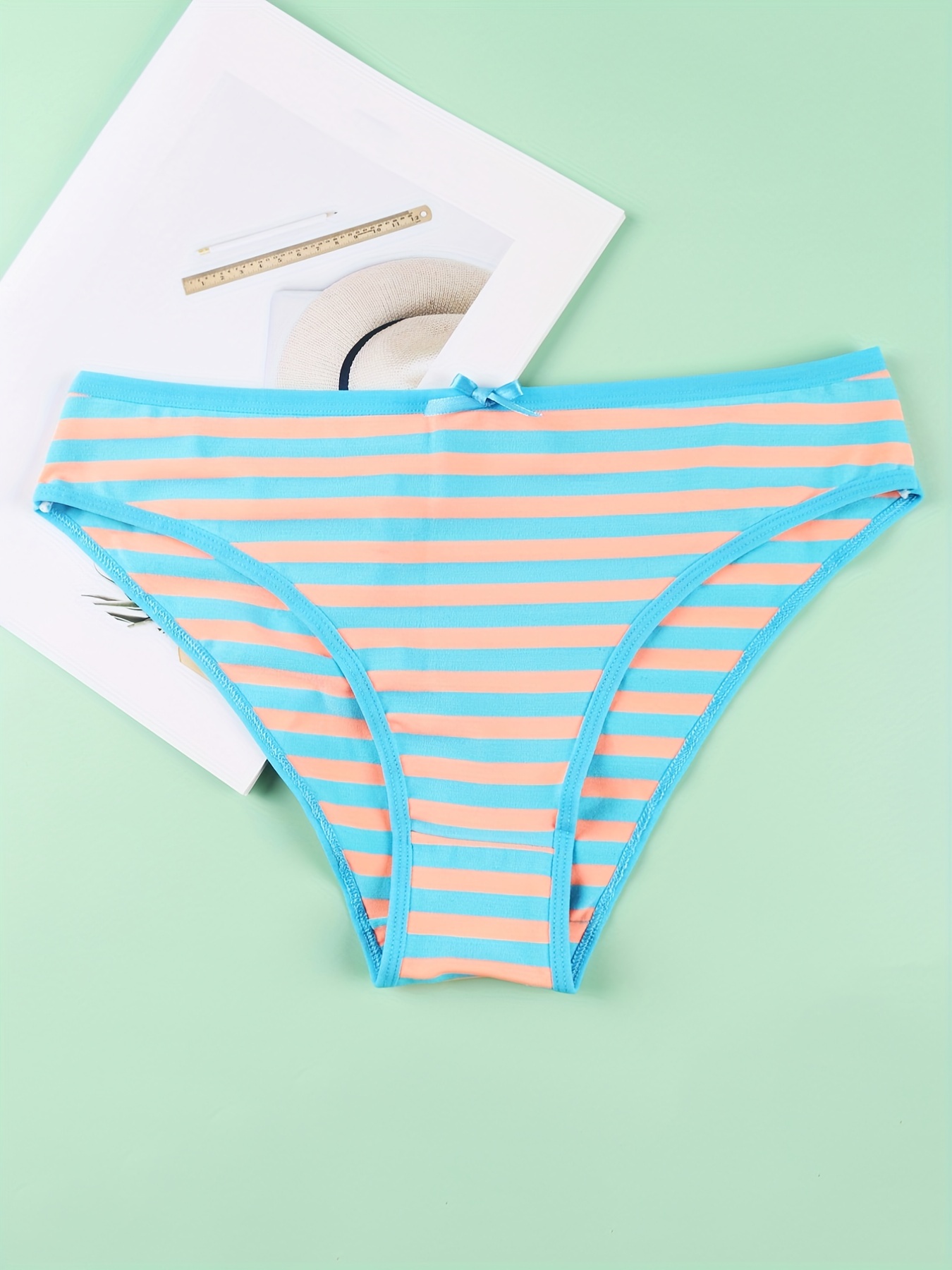 1 Pc Women's panties Girl Striped Bow Briefs Cute Sexy bikini underwear  Ladies F