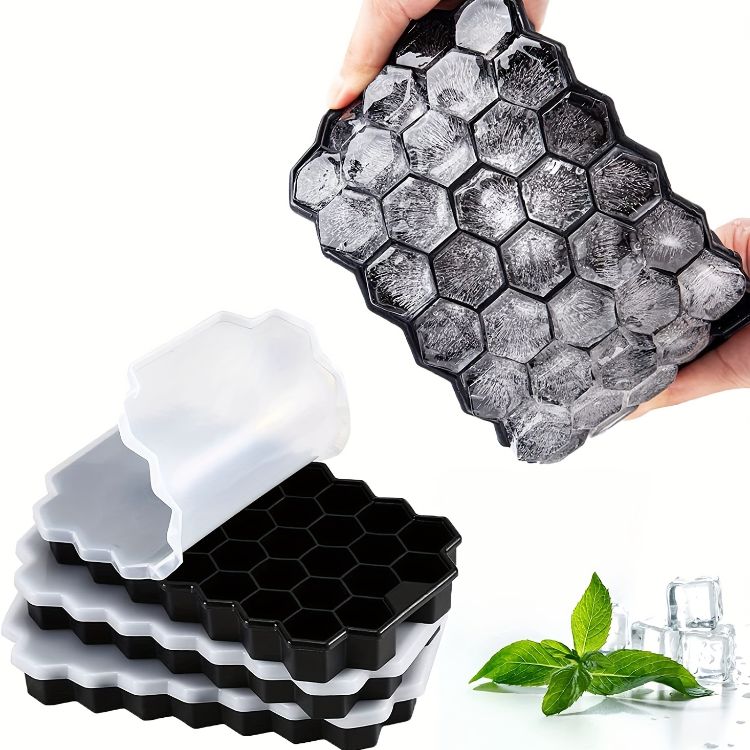 Ice Cube Trays Silicone Flexible Ice Trays for Freezer with Lids -  Honeycomb Shaped Ice Cube Molds Creates Small Ice Cubes for Whiskey  Cocktail 