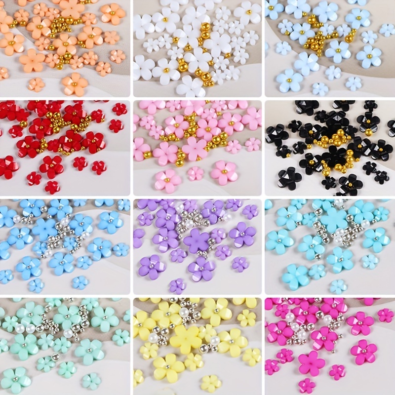 12 Girds 12 Colors 3d Flower Nail Charms With Rhinestones - Temu
