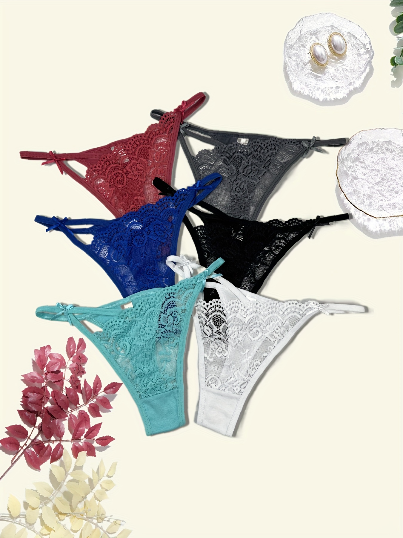 Lace Stitching Bow Thongs Comfy Breathable Intimates Panties - Temu
