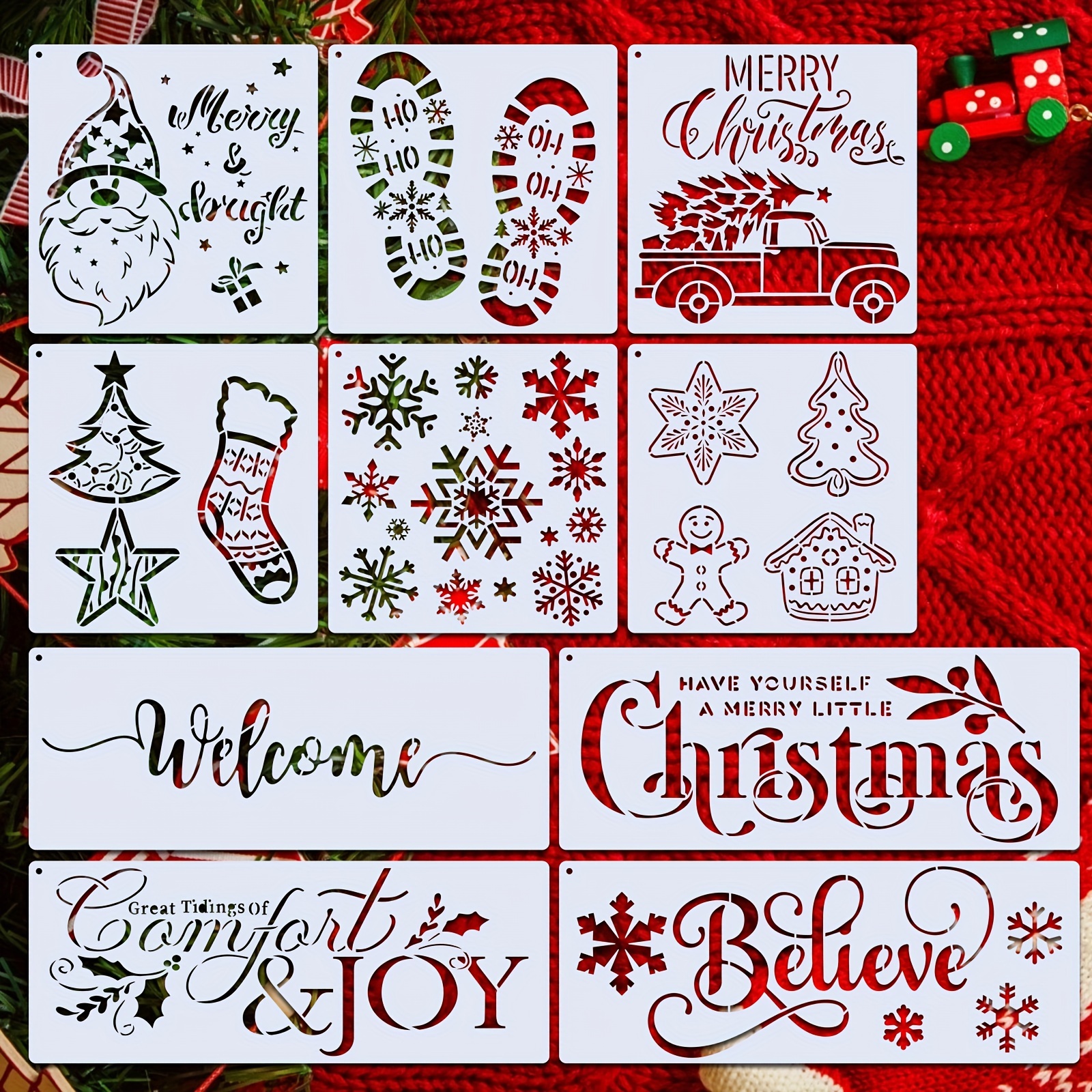  BORAMDO Christmas Stencils for Painting on Wood 11PCS,  Reusable Merry Christmas Porch Sign Stencils, Including Let it  Snow/Gnome/Believe/Wonderful/Jingle/Joy to The World Stencils for DIY  Crafts : Arts, Crafts & Sewing
