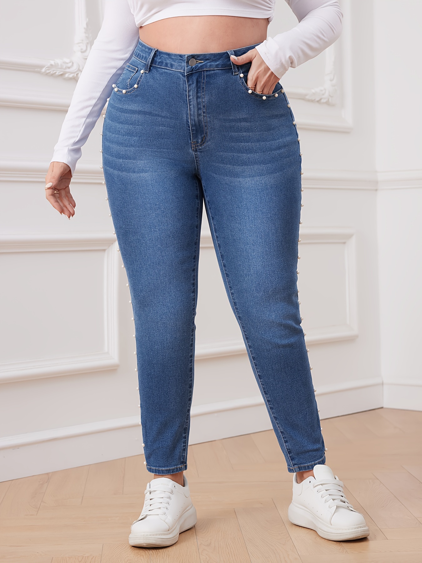 Pearl blue plus size bootcut flare pants & trousers for women