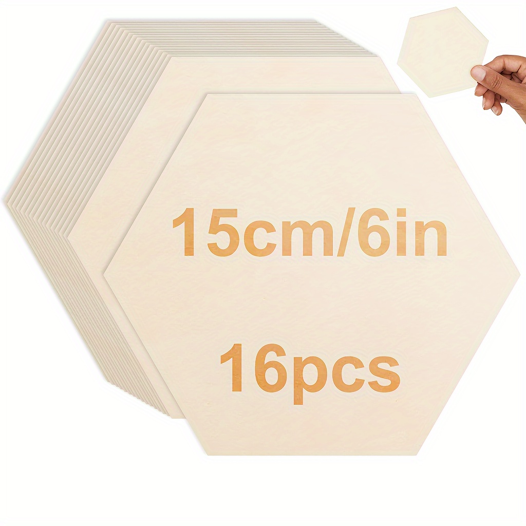 Image of 4pcs/8pcs/16pcs Wooden Hexagon Pieces For Diy Crafts, 6 Inch Cutouts For Wood Burning, Painting, Wall Decorations