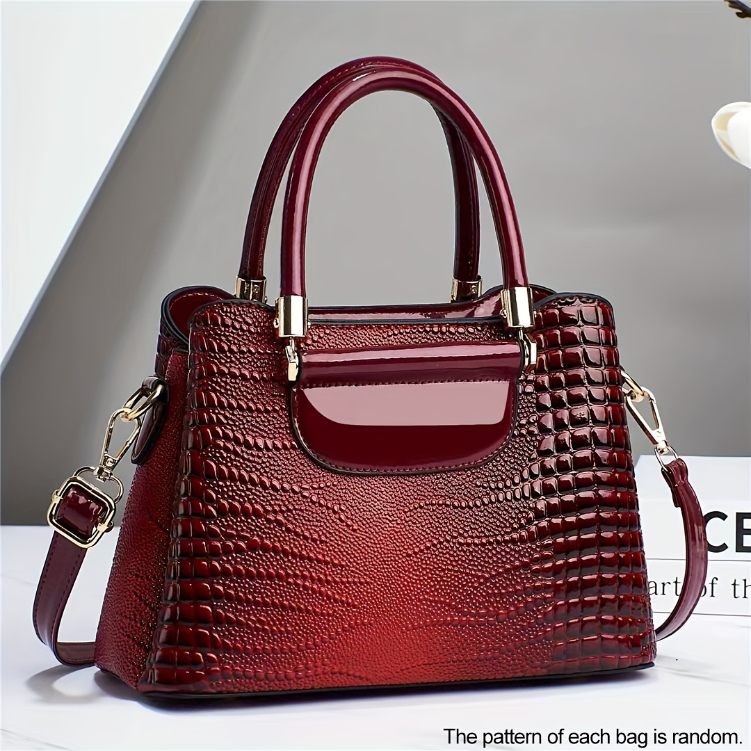 Crocodile Embossed Handbag, Fashion Leather Crossbody Bag, Women's Top  Handle Satchel Purse - Temu