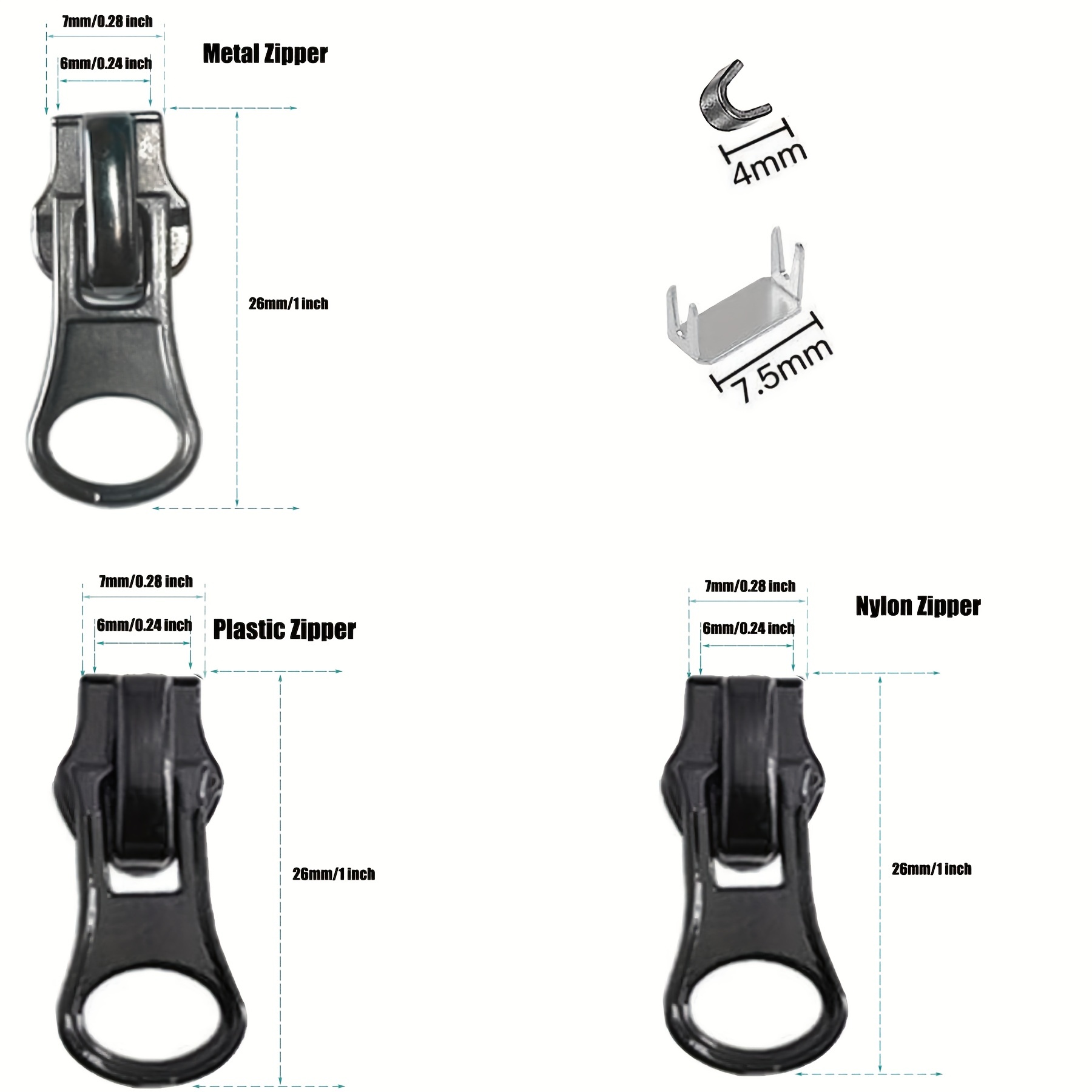 5 Set Metal Replacement Zipper Stoppers Repair Tool Open End