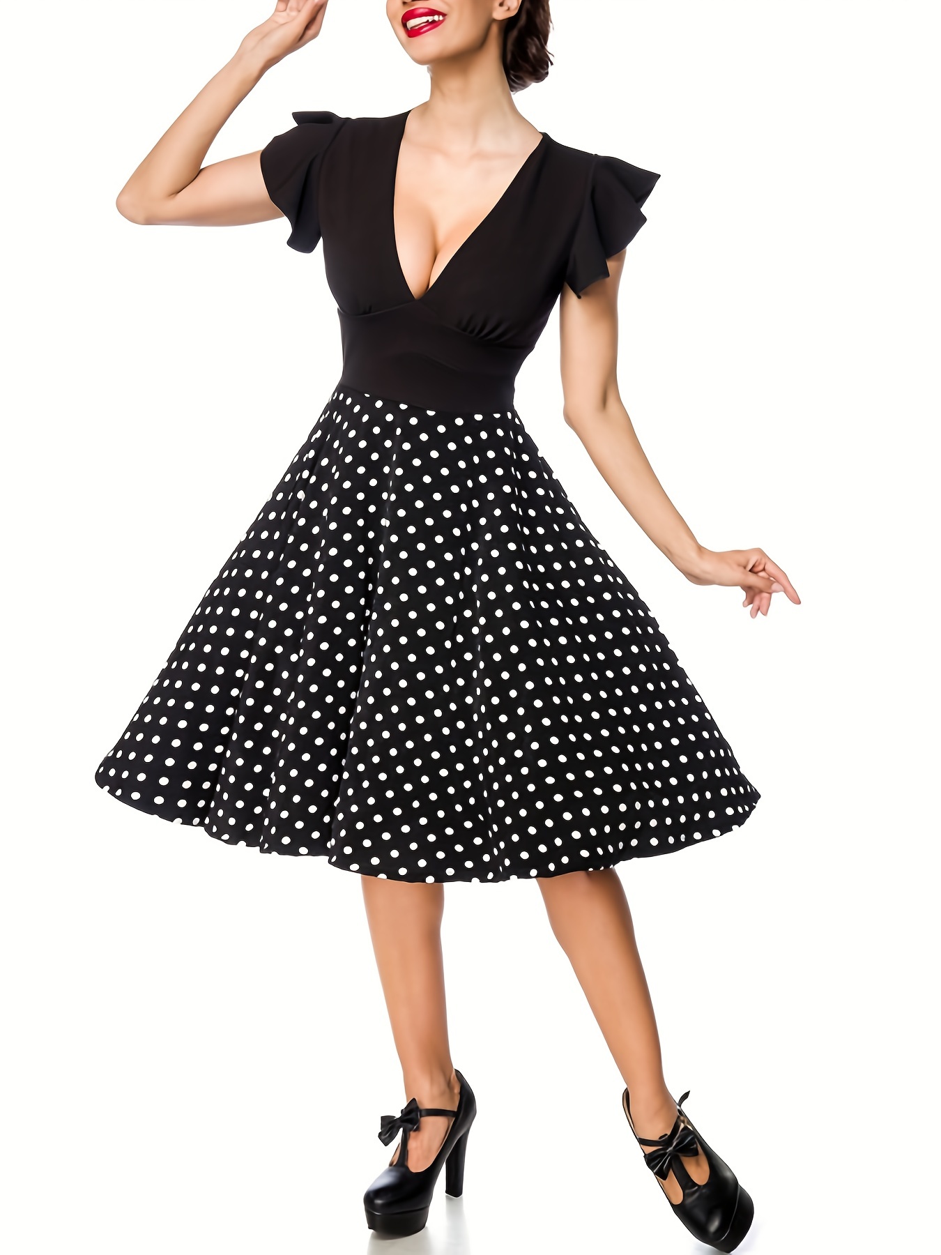 Women's Vintage Dress 50's Dress Polka Dot Splicing Retro Prom Cocktail  Swing Midi Dress