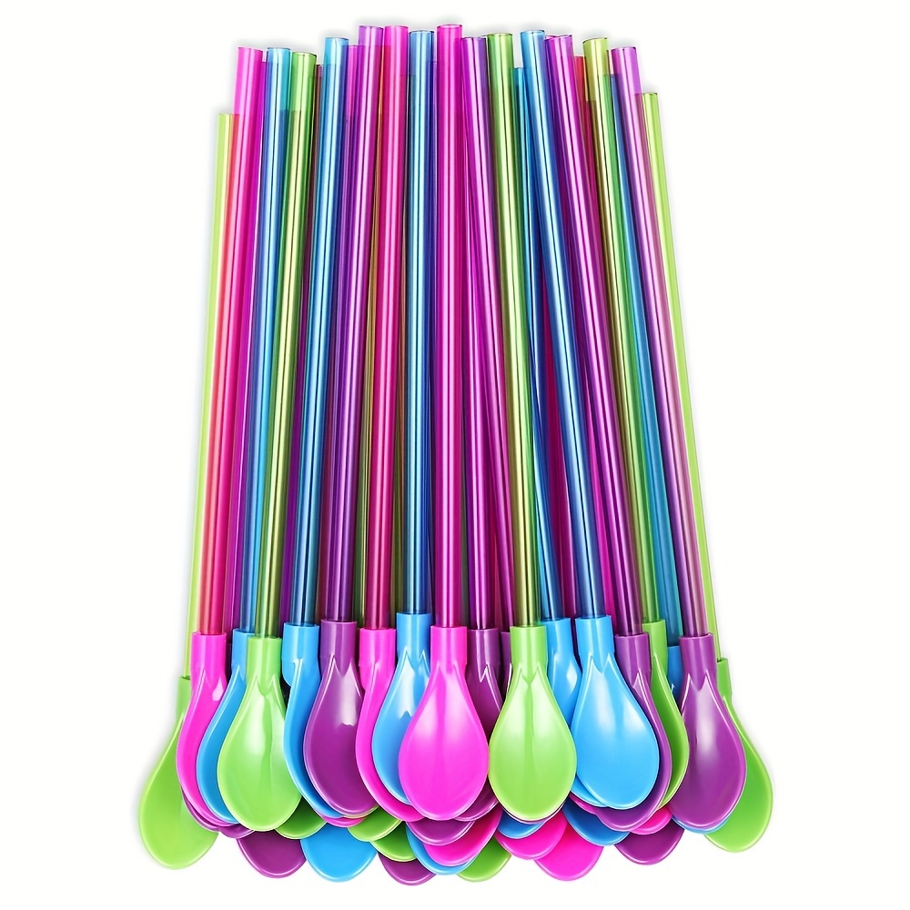 100 Pcs Snow Cone Spoon Straw Hard Plastic Straws 9.3 Inch Detachable  Straws Reusable Long Milkshake Straws for Drinking Snow Cone Ice Cream  Coffee