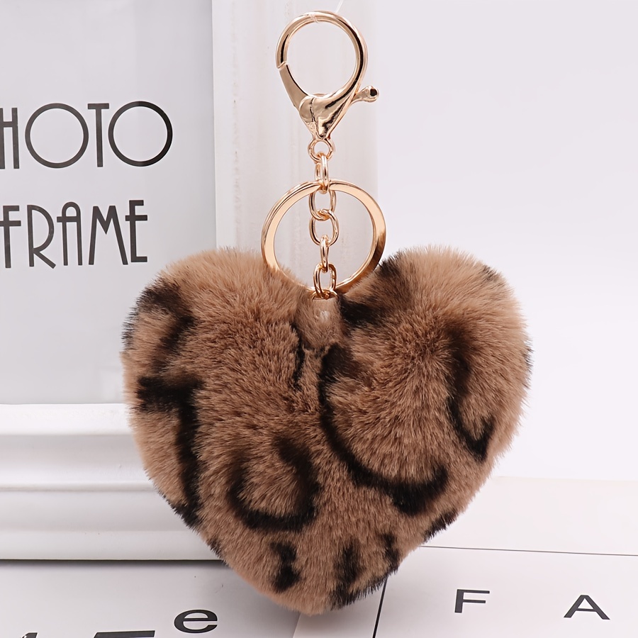 Pom Pom Leopard Keychain/heart Furry Keychain/ Bag 