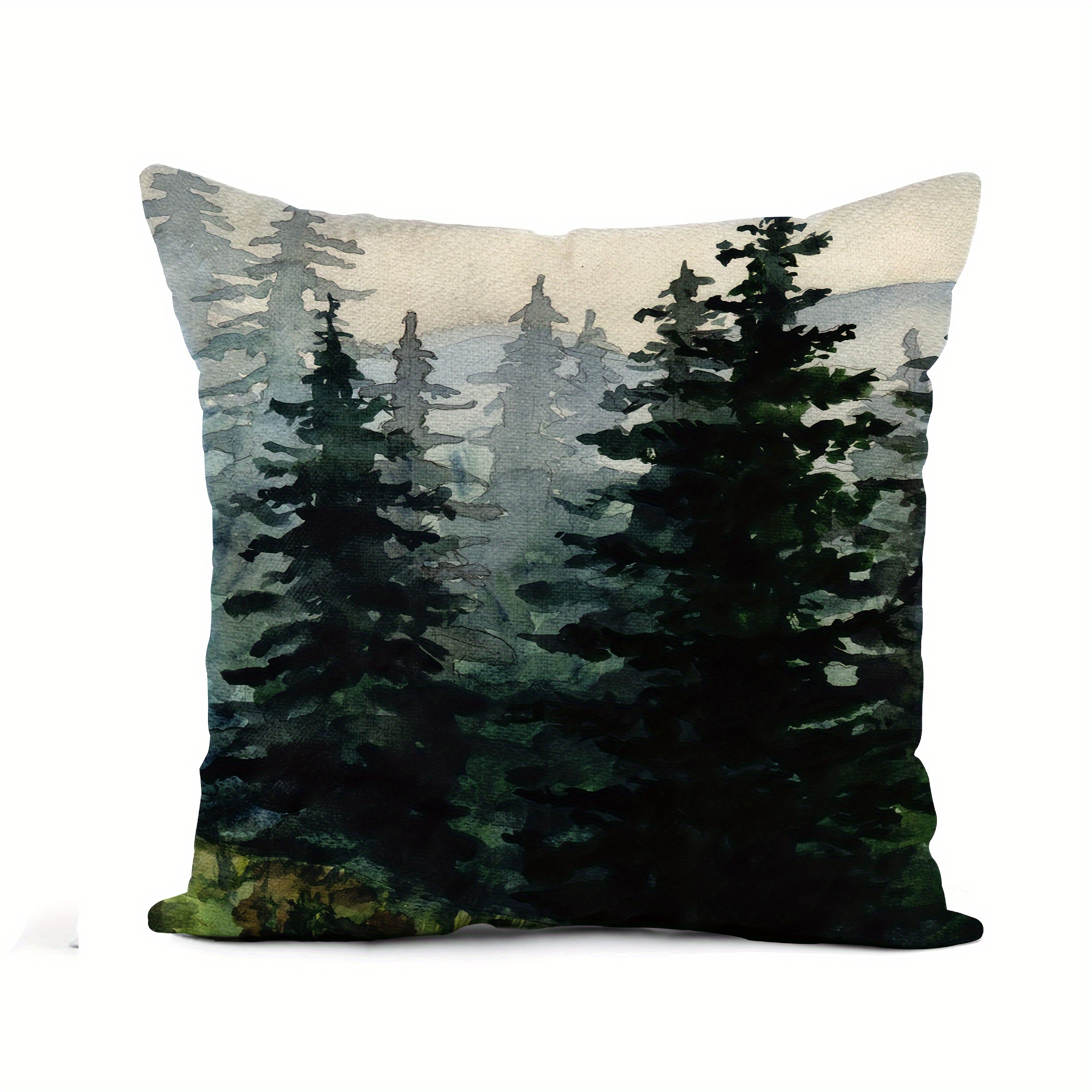 

1pc Throw Pillow Cover Watercolor Landscape Pine Forest Mountains Alaska Artistic Pillowcase Home Decor Square Pillow Case Cushion Cover Short Plush Decor 18x18 Inch No Pillow Core