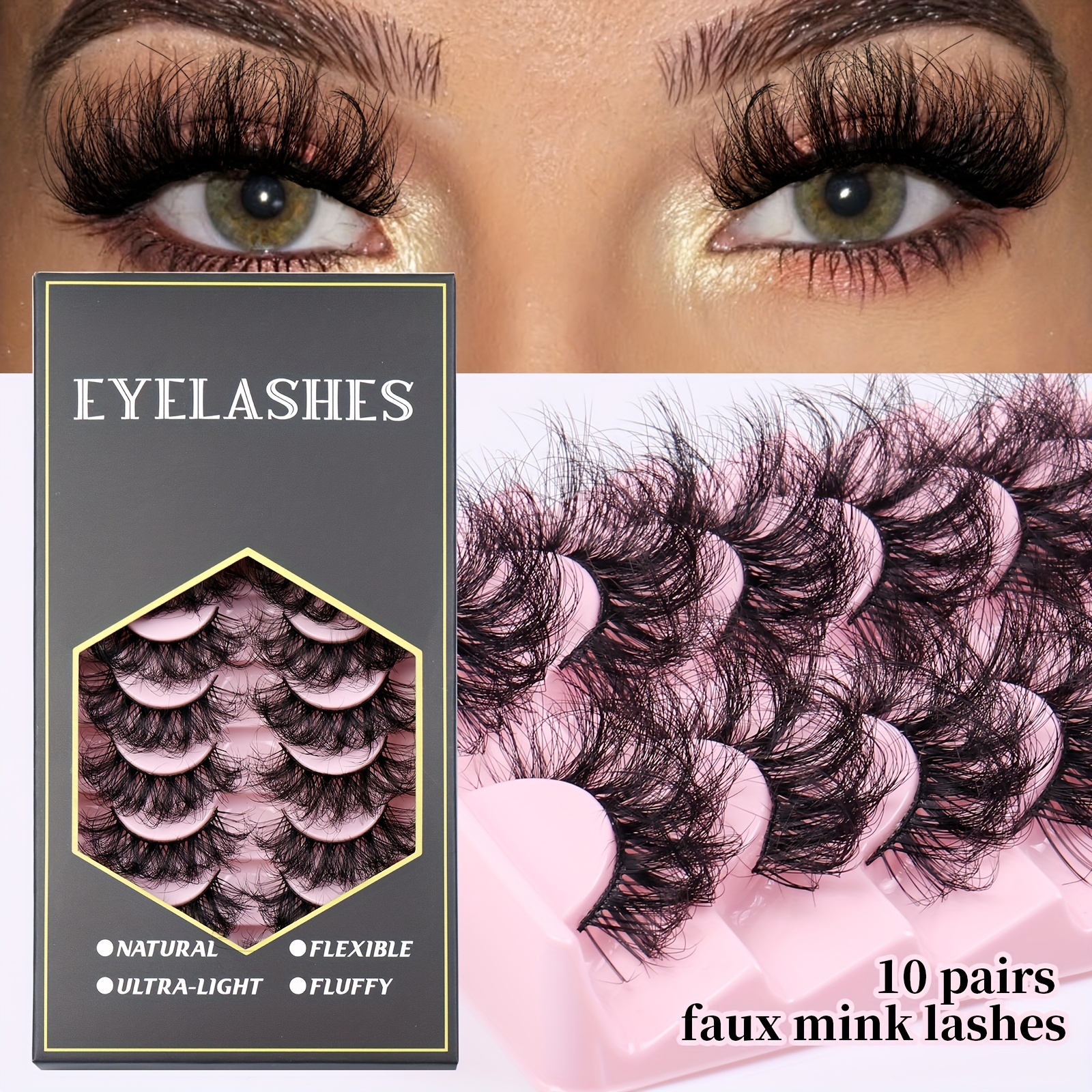 Faux Mink False Eyelashes Fluffy Thick Curling Lashes 10 Pairs