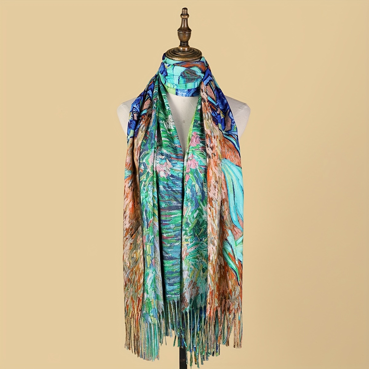 

Van Gogh Irises Vintage-inspired Tassel Scarf - Soft, Warm Cashmere Shawl With Artistic Dual-sided Print For Women